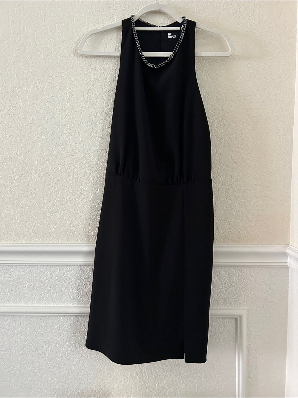 The Kooples Black Sleeveless Midi Dress with Chain Trim